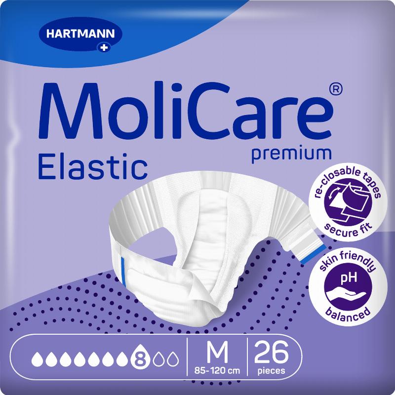 MoliCare® Premium Elastic 8 крапель M 26шт, підгузки з еластичними бічними вставками для дорослих, які страждають на нетримання
